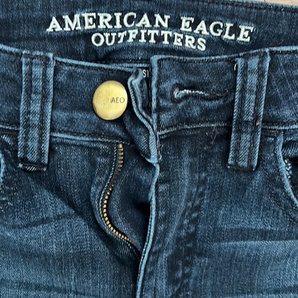 American Eagle High Rise Jeggings dark blue faded wash in size 00 - Picture 2 of 5